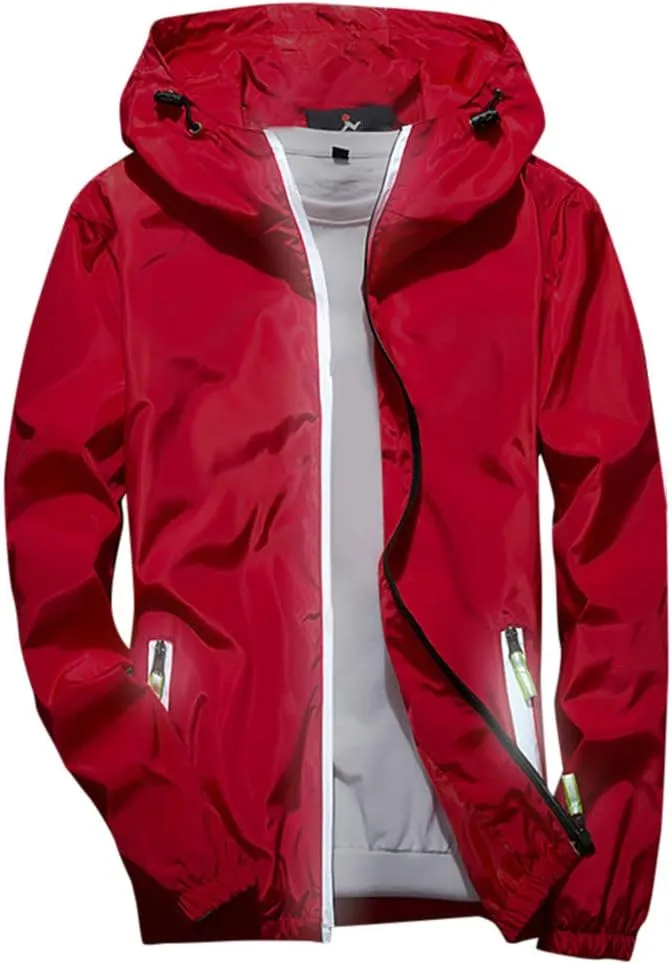 Ymosrh Men's Lightweight Work Jackets Water Resistant Rain Jacket Windproof for Hiking Fishing Running Sportswear, M-7XL