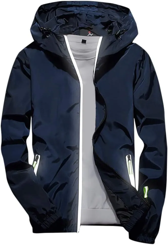 Ymosrh Men's Lightweight Work Jackets Water Resistant Rain Jacket Windproof for Hiking Fishing Running Sportswear, M-7XL