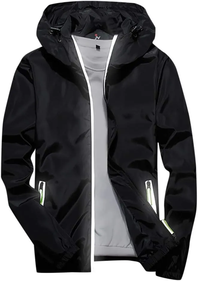 Ymosrh Men's Lightweight Work Jackets Water Resistant Rain Jacket Windproof for Hiking Fishing Running Sportswear, M-7XL