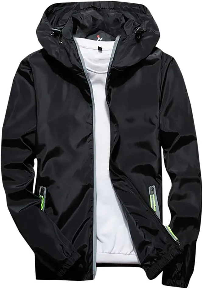 Ymosrh Men's Lightweight Work Jackets Water Resistant Rain Jacket Windproof for Hiking Fishing Running Sportswear, M-7XL