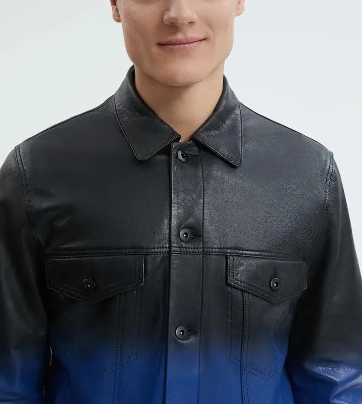 Yolo Jackets Real Lambskin Classic Shirt Style Trucker Leather Jackets for Men - Mens Leather Jacket