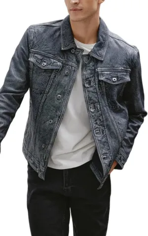 Yolo Jackets Real Lambskin Classic Shirt Style Trucker Leather Jackets for Men - Mens Leather Jacket