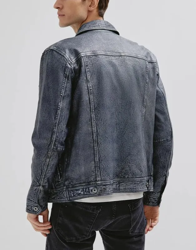 Yolo Jackets Real Lambskin Classic Shirt Style Trucker Leather Jackets for Men - Mens Leather Jacket