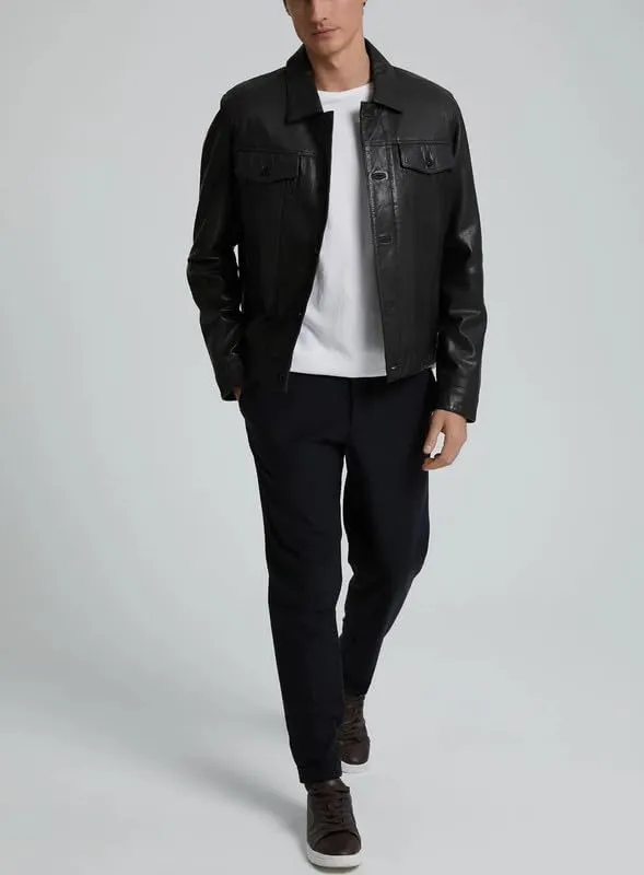 Yolo Jackets Real Lambskin Classic Shirt Style Trucker Leather Jackets for Men - Mens Leather Jacket