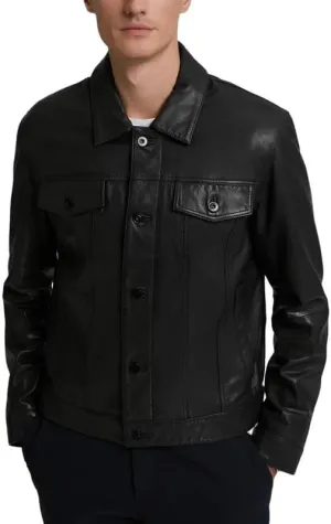 Yolo Jackets Real Lambskin Classic Shirt Style Trucker Leather Jackets for Men - Mens Leather Jacket