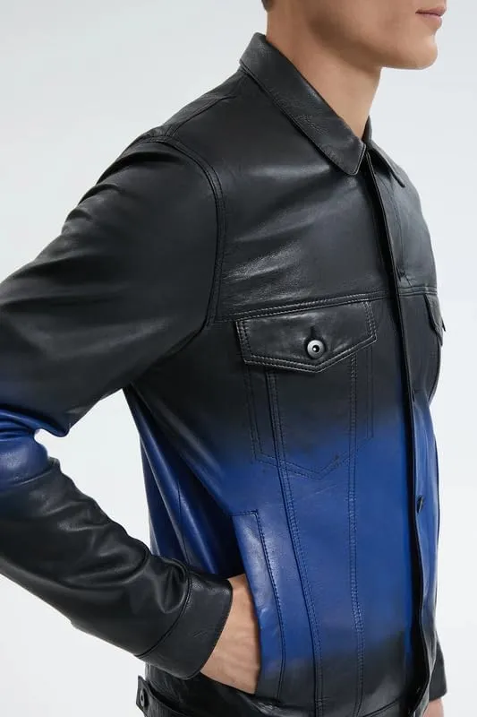 Yolo Jackets Real Lambskin Classic Shirt Style Trucker Leather Jackets for Men - Mens Leather Jacket