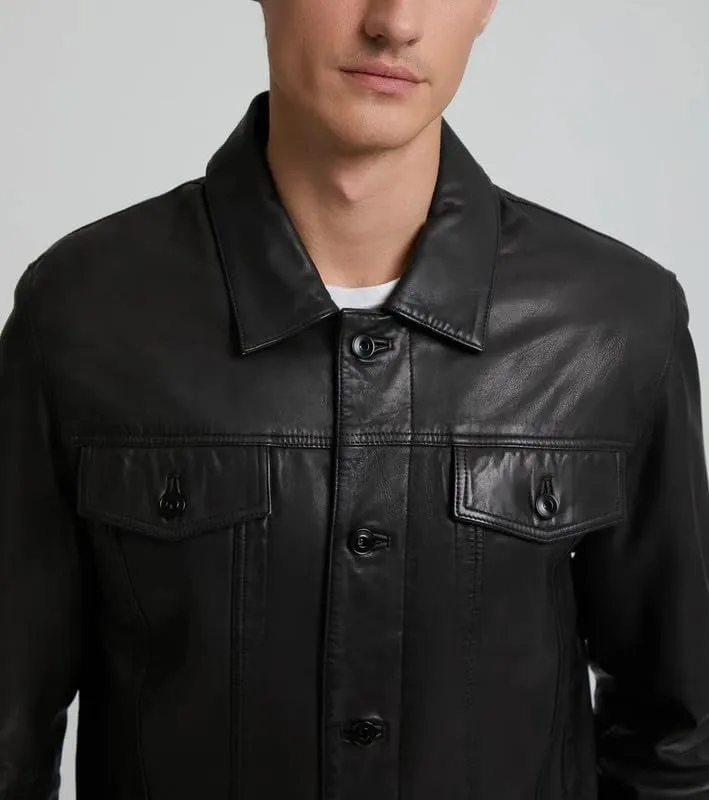 Yolo Jackets Real Lambskin Classic Shirt Style Trucker Leather Jackets for Men - Mens Leather Jacket