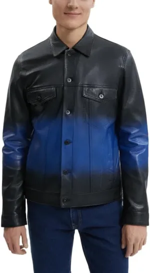 Yolo Jackets Real Lambskin Classic Shirt Style Trucker Leather Jackets for Men - Mens Leather Jacket