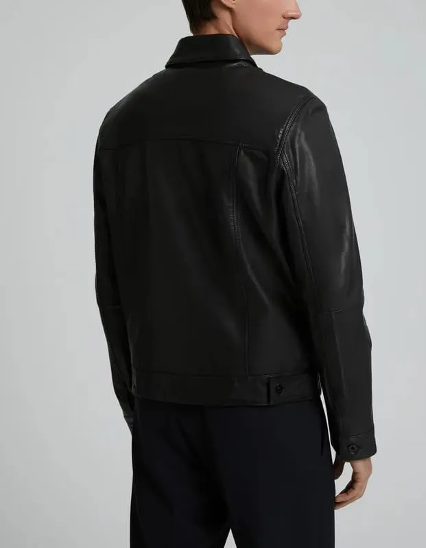 Yolo Jackets Real Lambskin Classic Shirt Style Trucker Leather Jackets for Men - Mens Leather Jacket