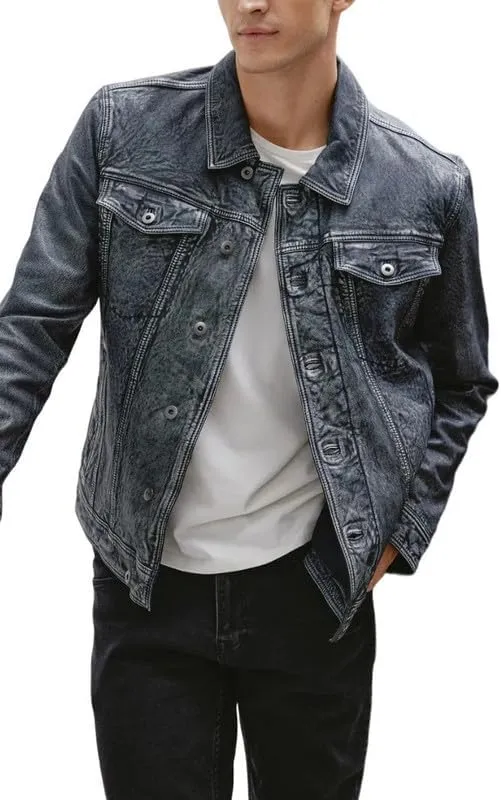 Yolo Jackets Real Lambskin Classic Shirt Style Trucker Leather Jackets for Men - Mens Leather Jacket