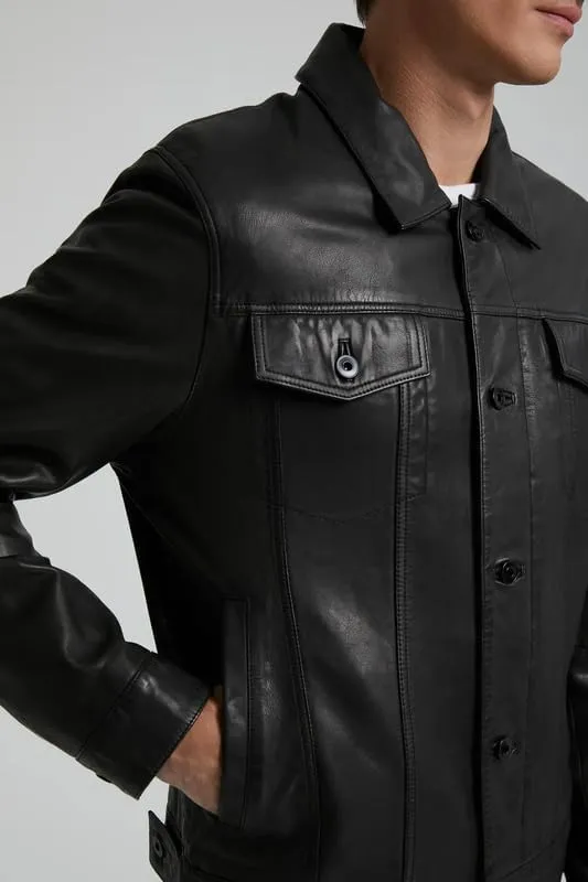 Yolo Jackets Real Lambskin Classic Shirt Style Trucker Leather Jackets for Men - Mens Leather Jacket