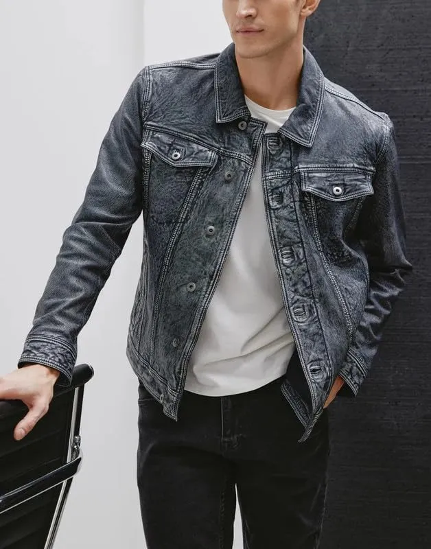 Yolo Jackets Real Lambskin Classic Shirt Style Trucker Leather Jackets for Men - Mens Leather Jacket