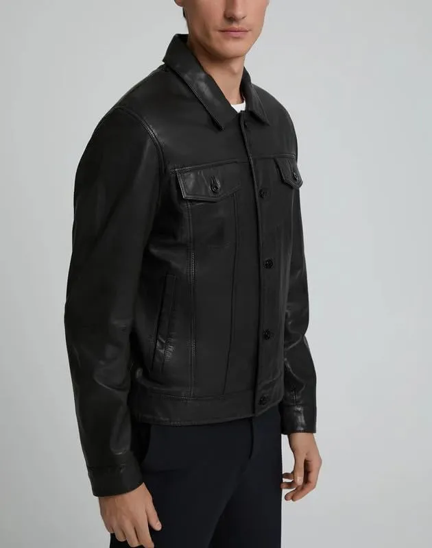 Yolo Jackets Real Lambskin Classic Shirt Style Trucker Leather Jackets for Men - Mens Leather Jacket