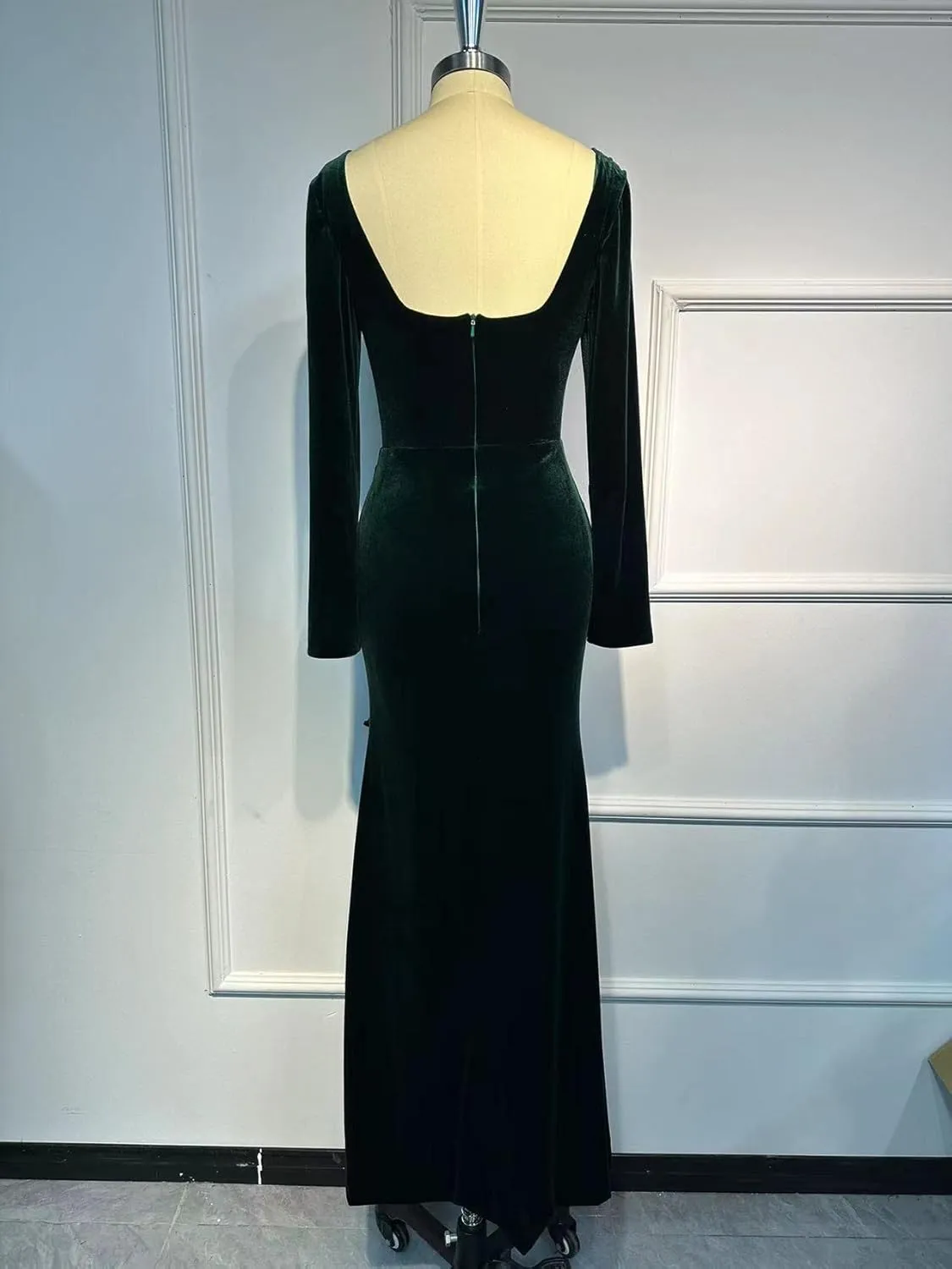 YUAOHUANG Long Sleeve Velvet Formal Dress for Women 2025 Mermaid Bodycon High Split Long Velvet Cocktail Party Dresses