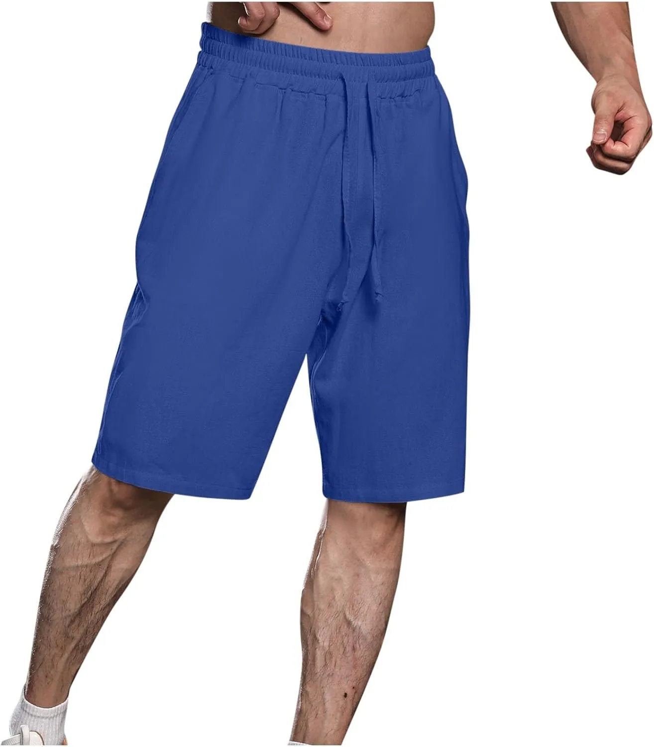 Zeiyignr Men's Cotton Linen Shorts Casual Elastic Waist Drawstring Summer Beach Shorts Solid Bermuda Shorts Athletic Shorts