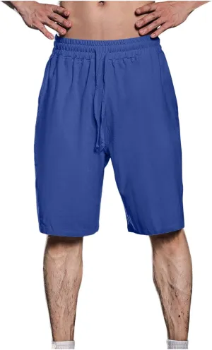 Zeiyignr Men's Cotton Linen Shorts Casual Elastic Waist Drawstring Summer Beach Shorts Solid Bermuda Shorts Athletic Shorts