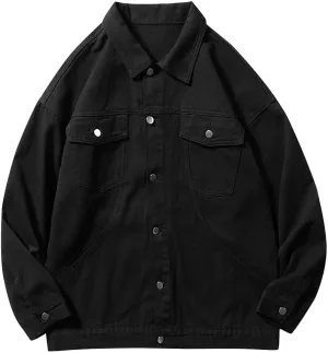 Zeiyignr Mens Denim Jacket Lapel Long Sleeve Button Down Cargo Jackets Classic Jean Jackets Trucker Jacket Casual Denim Coat