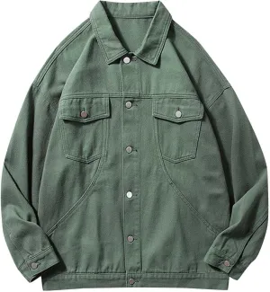 Zeiyignr Mens Denim Jacket Lapel Long Sleeve Button Down Cargo Jackets Classic Jean Jackets Trucker Jacket Casual Denim Coat