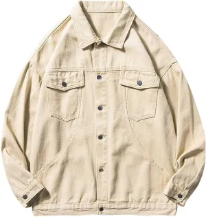 Zeiyignr Mens Denim Jacket Lapel Long Sleeve Button Down Cargo Jackets Classic Jean Jackets Trucker Jacket Casual Denim Coat