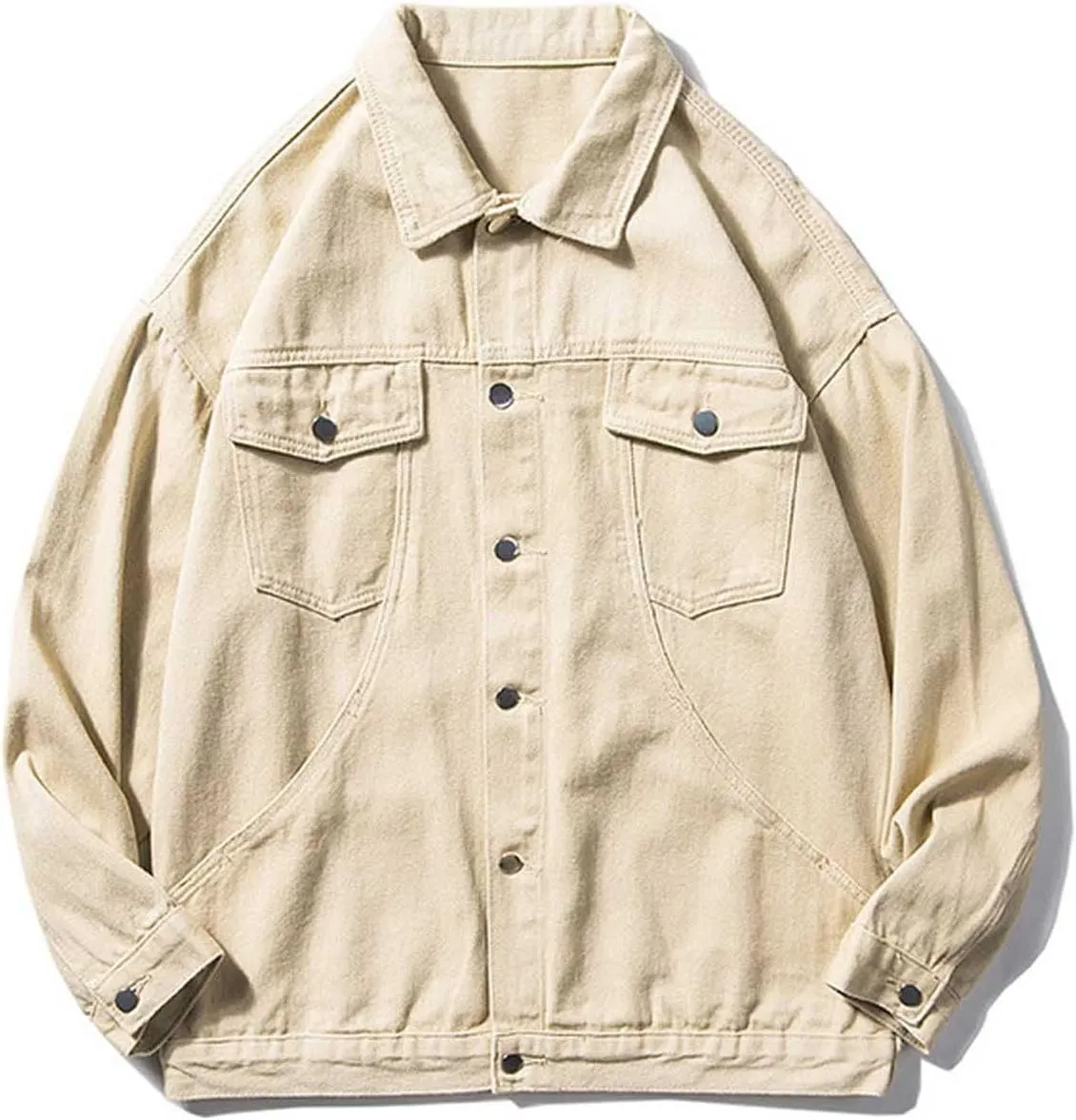 Zeiyignr Mens Denim Jacket Lapel Long Sleeve Button Down Cargo Jackets Classic Jean Jackets Trucker Jacket Casual Denim Coat