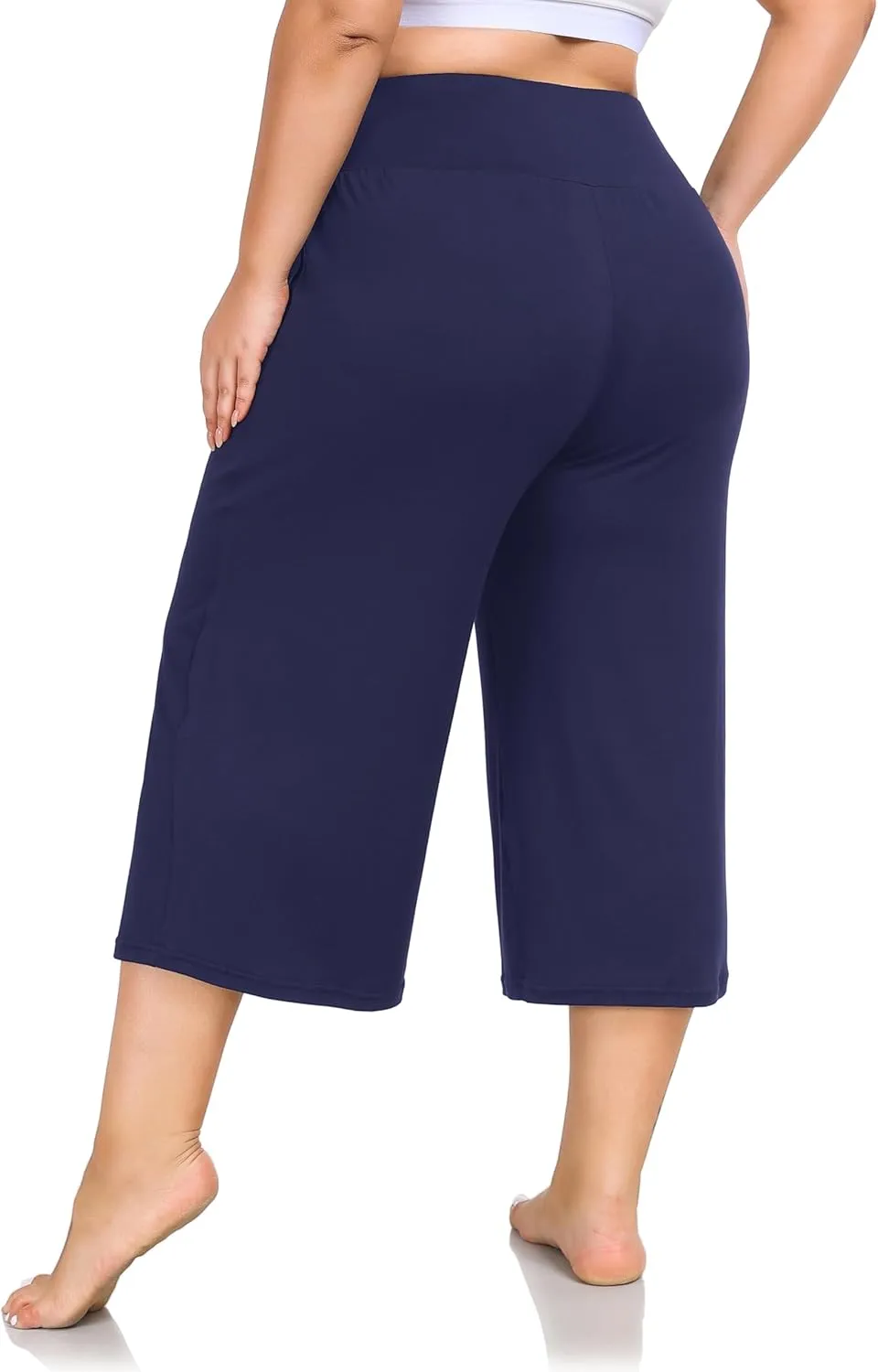 ZERDOCEAN Women's Plus Size Wide Leg Capris High Waist Yoga Pants Casual Loose Lounge Pants with Pockets