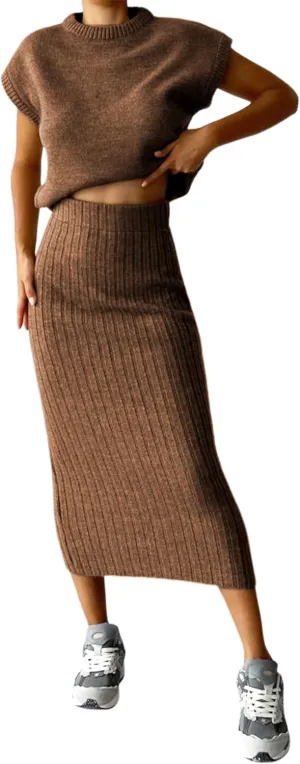 Zhiyouni Women's 2 Piece Sweater Sets Outfits Knit Vest Pullover Bodycon Maxi Skirts Loungewear