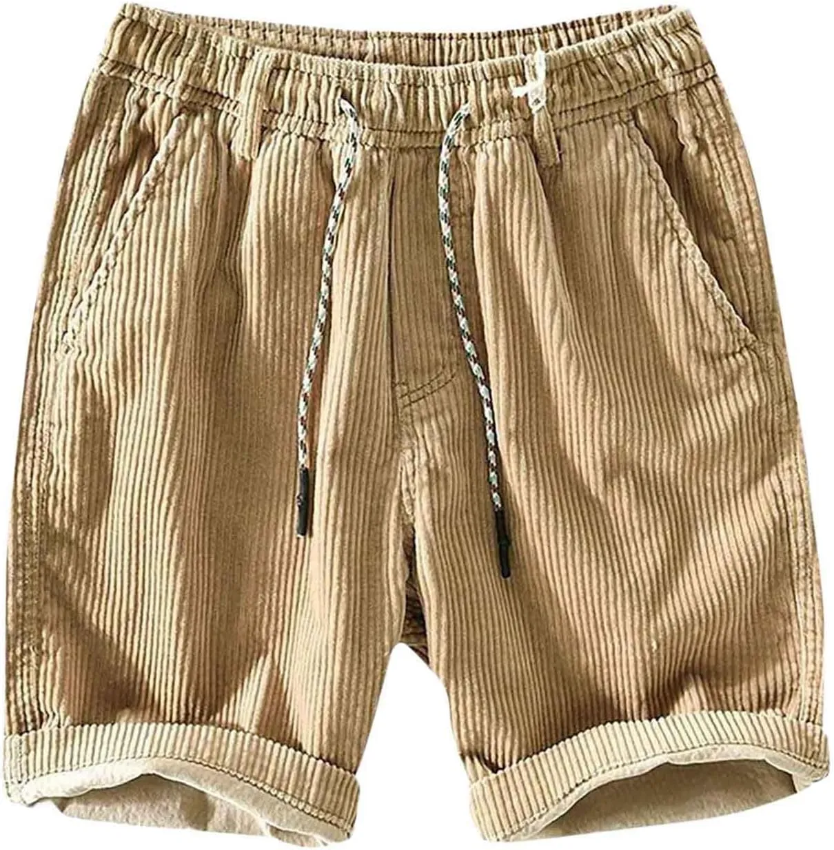 ZHUER Corduroy Shorts for Men Casual Straight Leg Shorts Elastic Waist Drawstring Lightweight Summer Beach Shorts Trendy 2025