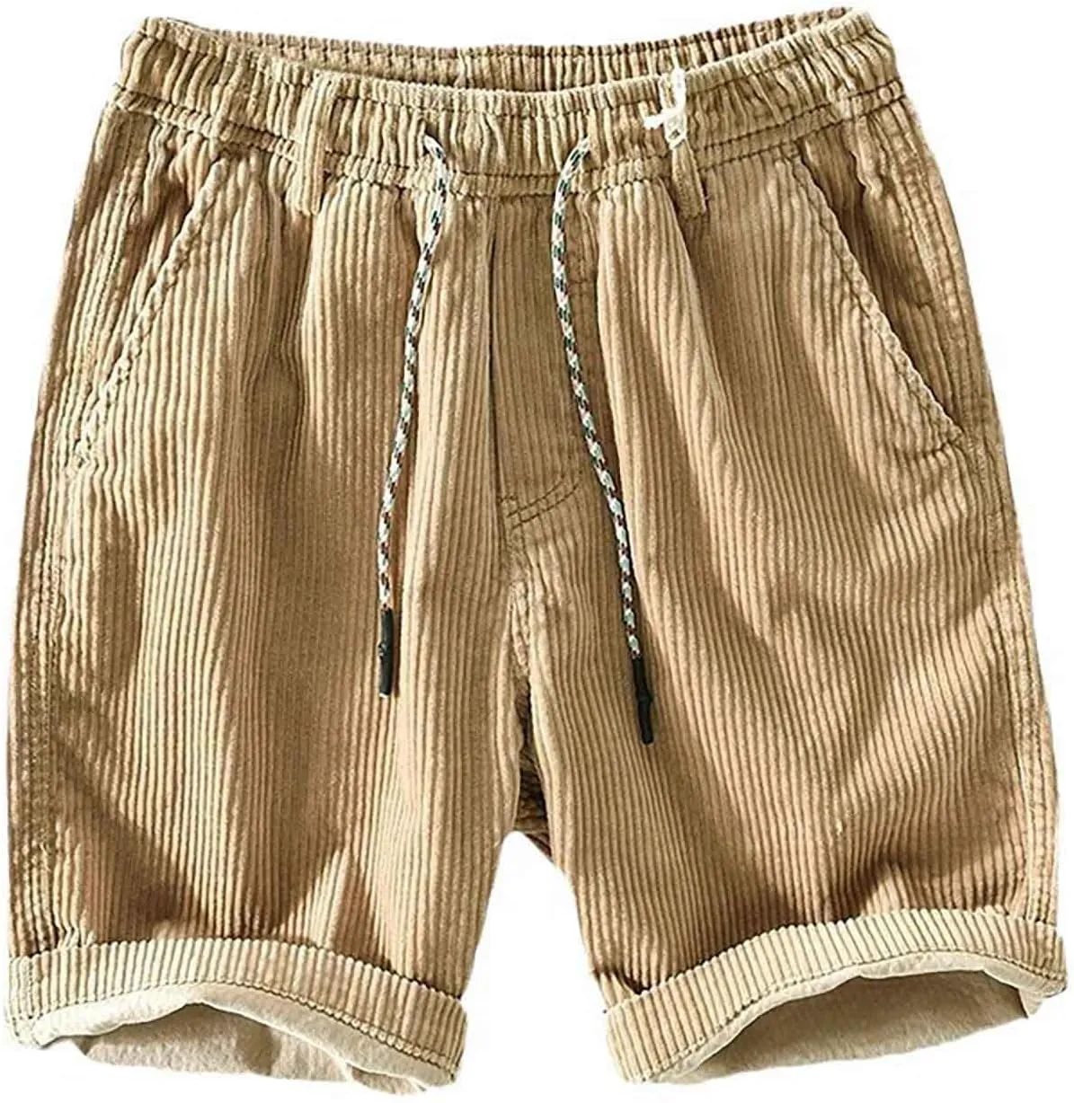 ZHUER Corduroy Shorts for Men Casual Straight Leg Shorts Elastic Waist Drawstring Lightweight Summer Beach Shorts Trendy 2025