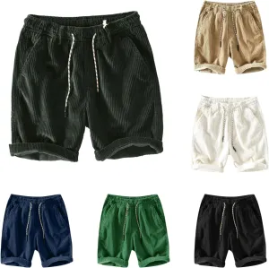 ZHUER Corduroy Shorts for Men Casual Straight Leg Shorts Elastic Waist Drawstring Lightweight Summer Beach Shorts Trendy 2025