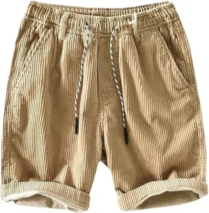 ZHUER Corduroy Shorts for Men Casual Straight Leg Shorts Elastic Waist Drawstring Lightweight Summer Beach Shorts Trendy 2025