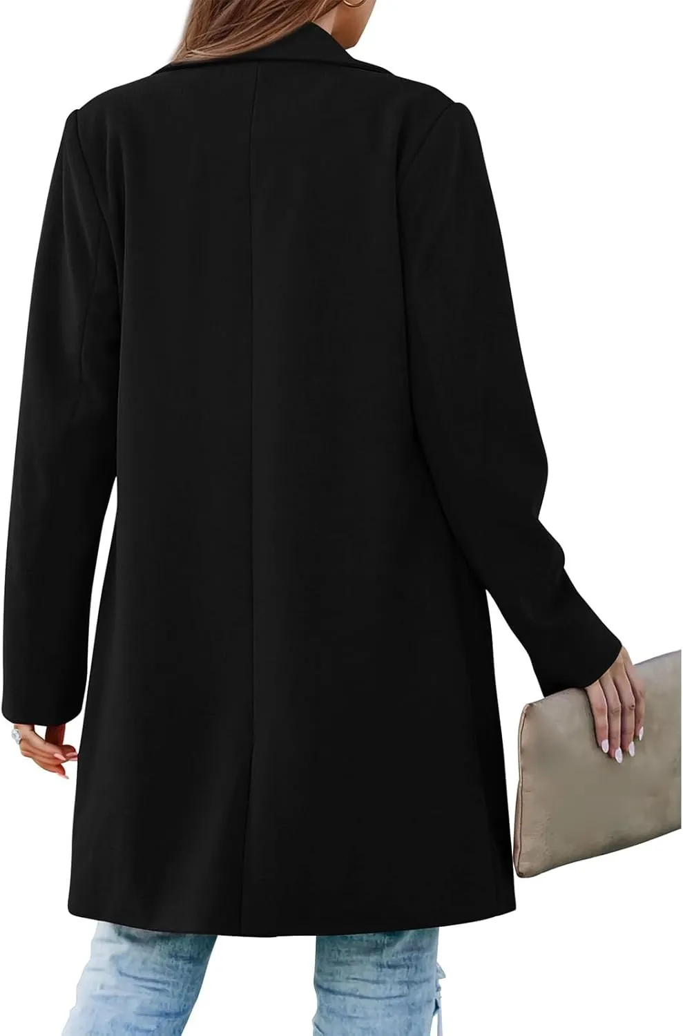 ZWRXW Women's Fall Long Blazer Jackets Single Button Wool Blend Overcoat Notch Lapel Loose Fit Work Casual Blazers Outerwear
